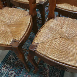 Set Of Four French Oak Rush Seat Dining Chairs