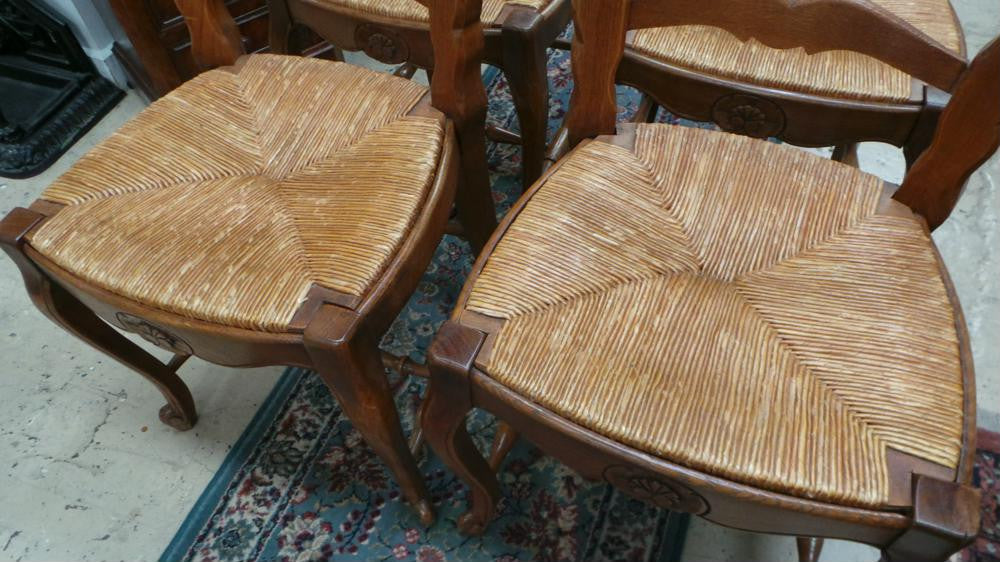 Set Of Four French Oak Rush Seat Dining Chairs | Antique & Vintage | Moonee Ponds Antiques | Australia Wide Delivery