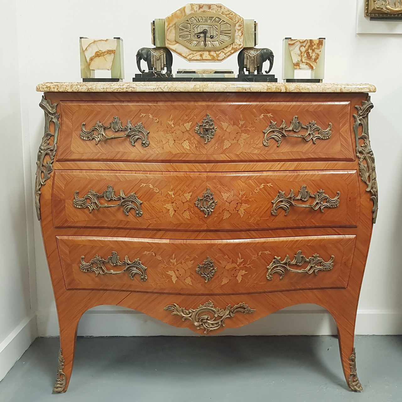 Three Drawer French Marquetry Inlaid Commode | Antique & Vintage | Moonee Ponds Antiques | Australia Wide Delivery