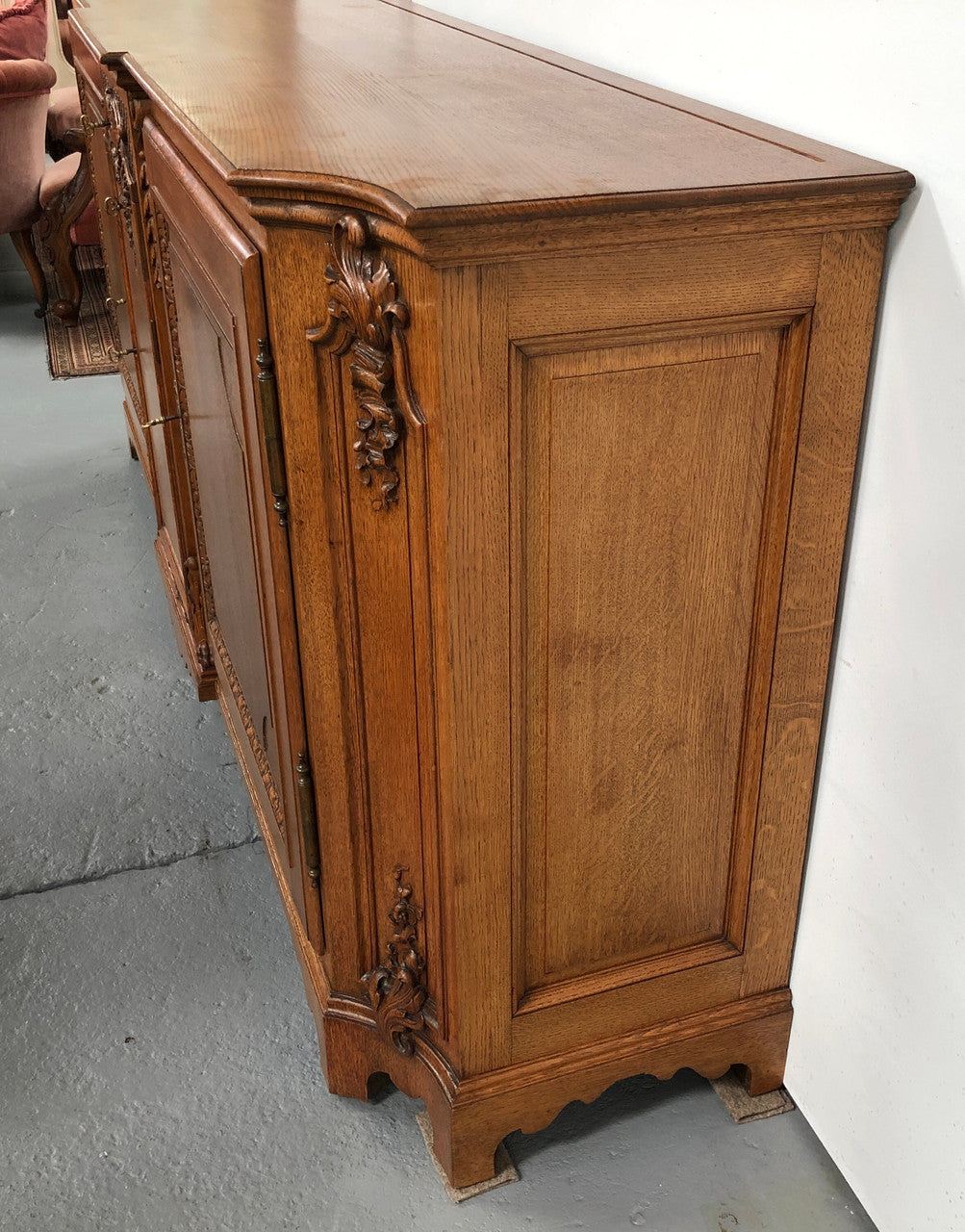 19th Century French Oak Two Drawer Buffet With Beautiful Carvings