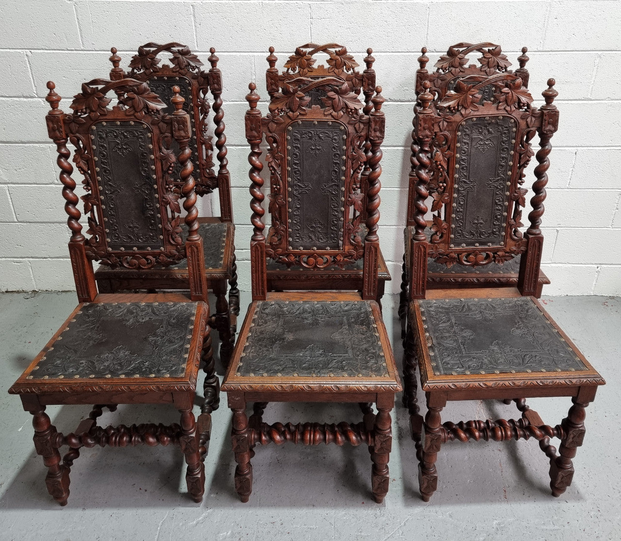 Stunning Set of Six Jacobean Revival Chairs