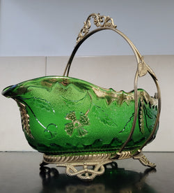 Victorian Emerald Green & Gilt Decorated Glass Bowl With Gilt Stand | Antique & Vintage | Moonee Ponds Antiques | Australia Wide Delivery
