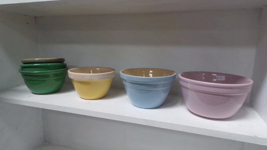 Assorted Vintage Colored Pottery Mixing Bowls