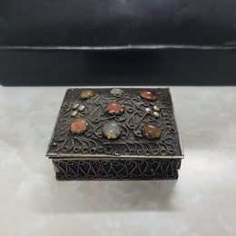 Antique Asian Silver and Agate trinket box. In good original condition.