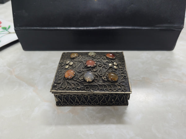 Antique Asian Silver and Agate trinket box. In good original condition.