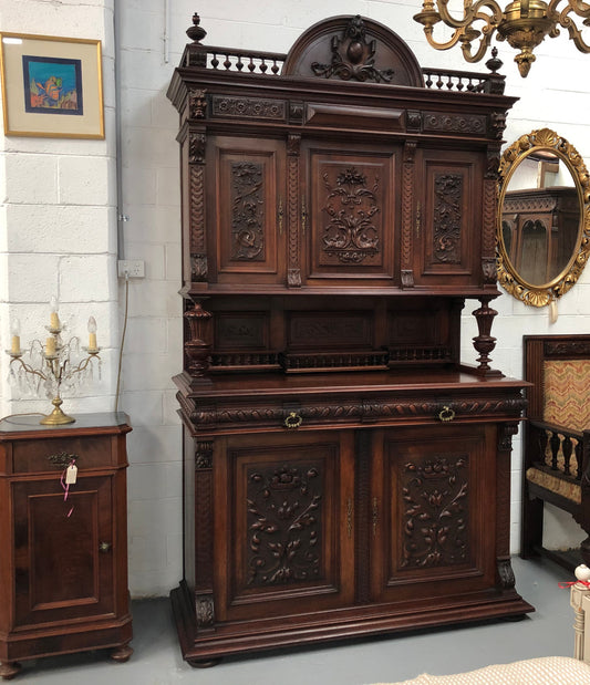 Amazing 19th century French Henry II style gothic, carved and very ornate sideboard. There is plenty of room for storage and top section comes off if desired. Please see photos.