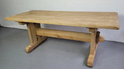 Late 19th Century French Stripped Oak Double Pedestal Stretcher Base Farmhouse Table | Antique & Vintage | Moonee Ponds Antiques | Australia Wide Delivery