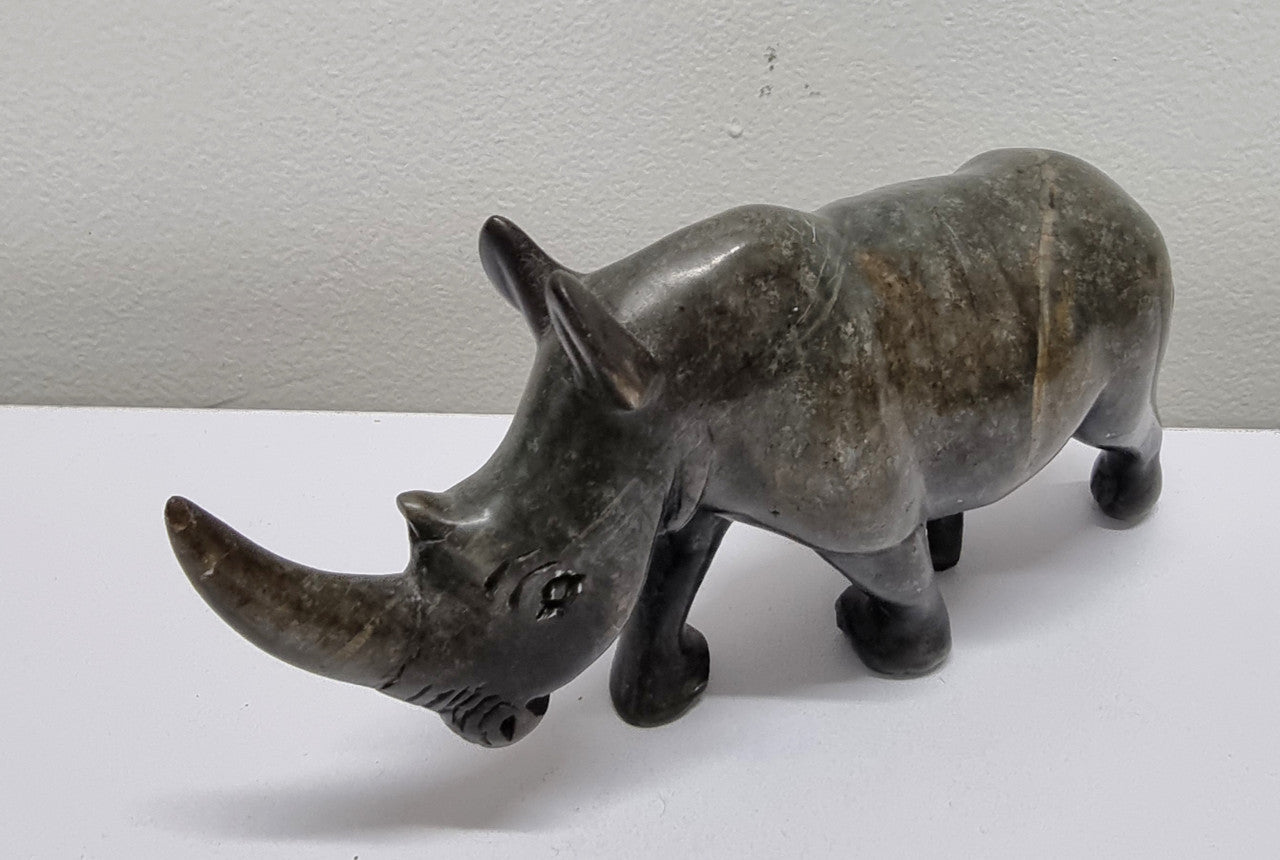 Vintage African Hand Carved Stone Rhino Sculpture