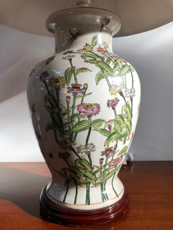 Contemporary Ceramic Lamp Base Decorated With Daisies & Butterflies | Antique & Vintage | Moonee Ponds Antiques | Australia Wide Delivery