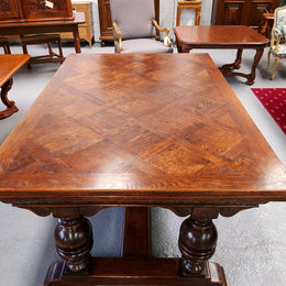 Large Rustic French Oak Parquetry Top Extending Table