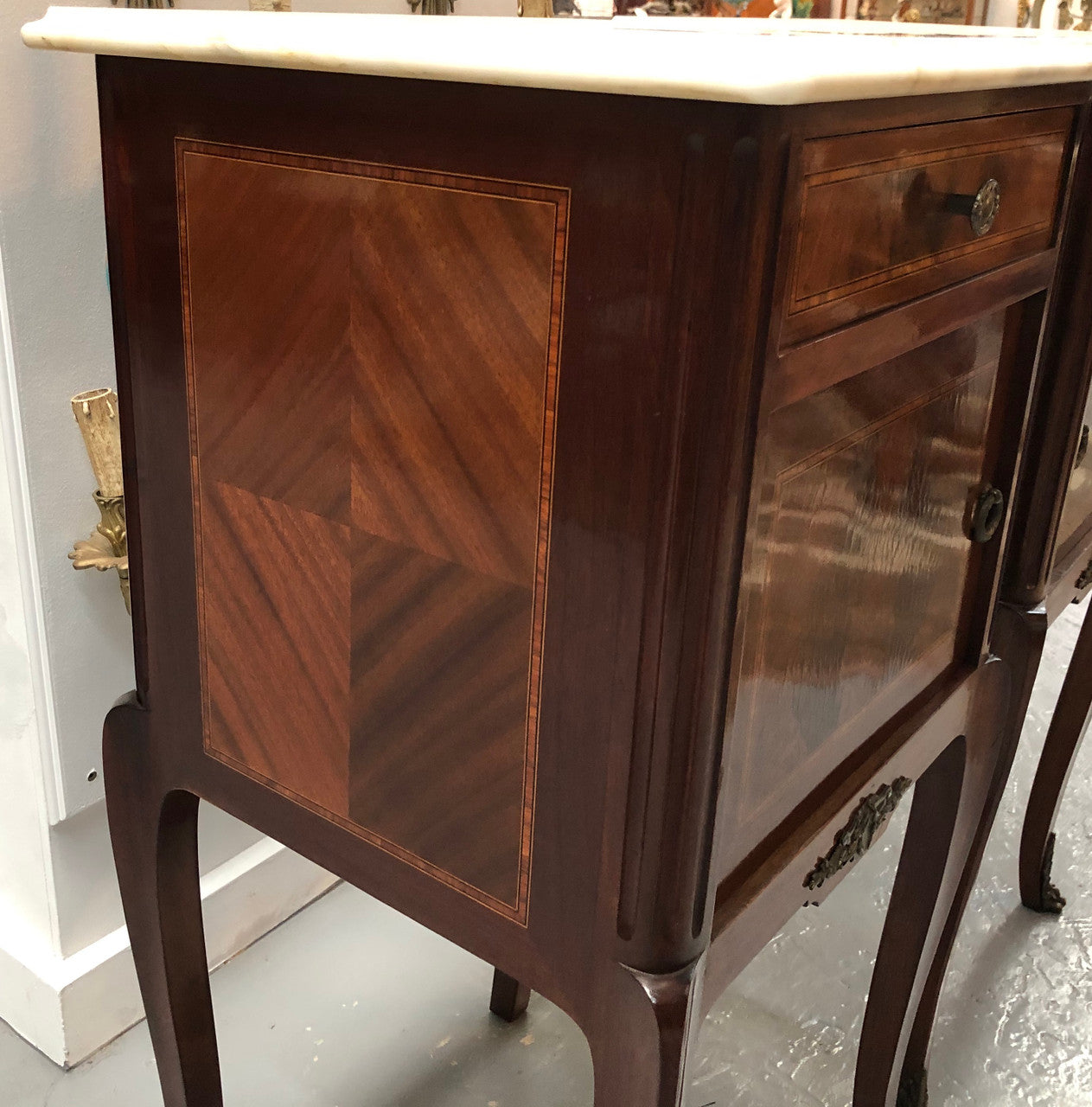 Beautiful Pair Of French Flame Mahogany Bedsides | Antique & Vintage | Moonee Ponds Antiques | Australia Wide Delivery