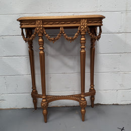 Antique French 19th century Louis XVI style inset marble top & giltwood console table. In good condition. Circa 1880