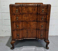 Antique English Figured Walnut Inverted Serpentine Fronted Chest of Drawers | Antique & Vintage | Moonee Ponds Antiques | Australia Wide Delivery