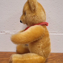 “Merry Thought” Golden Mohair fully Jointed Teddy Bear.  Made in England, commemorating QE2. 32cm length. Excellent Condition.