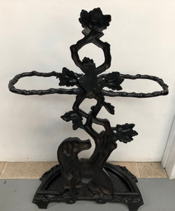Black Cast Iron Umbrella Stand Displaying A Dog Under A Tree | Antique & Vintage | Moonee Ponds Antiques | Australia Wide Delivery