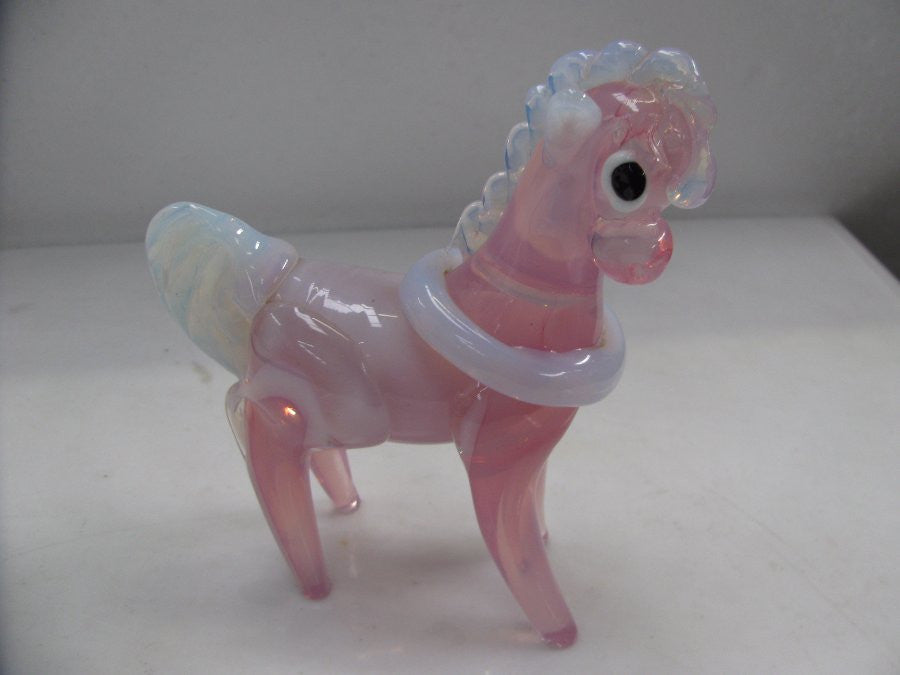 Murano Glass Horse Pink and Opalescent