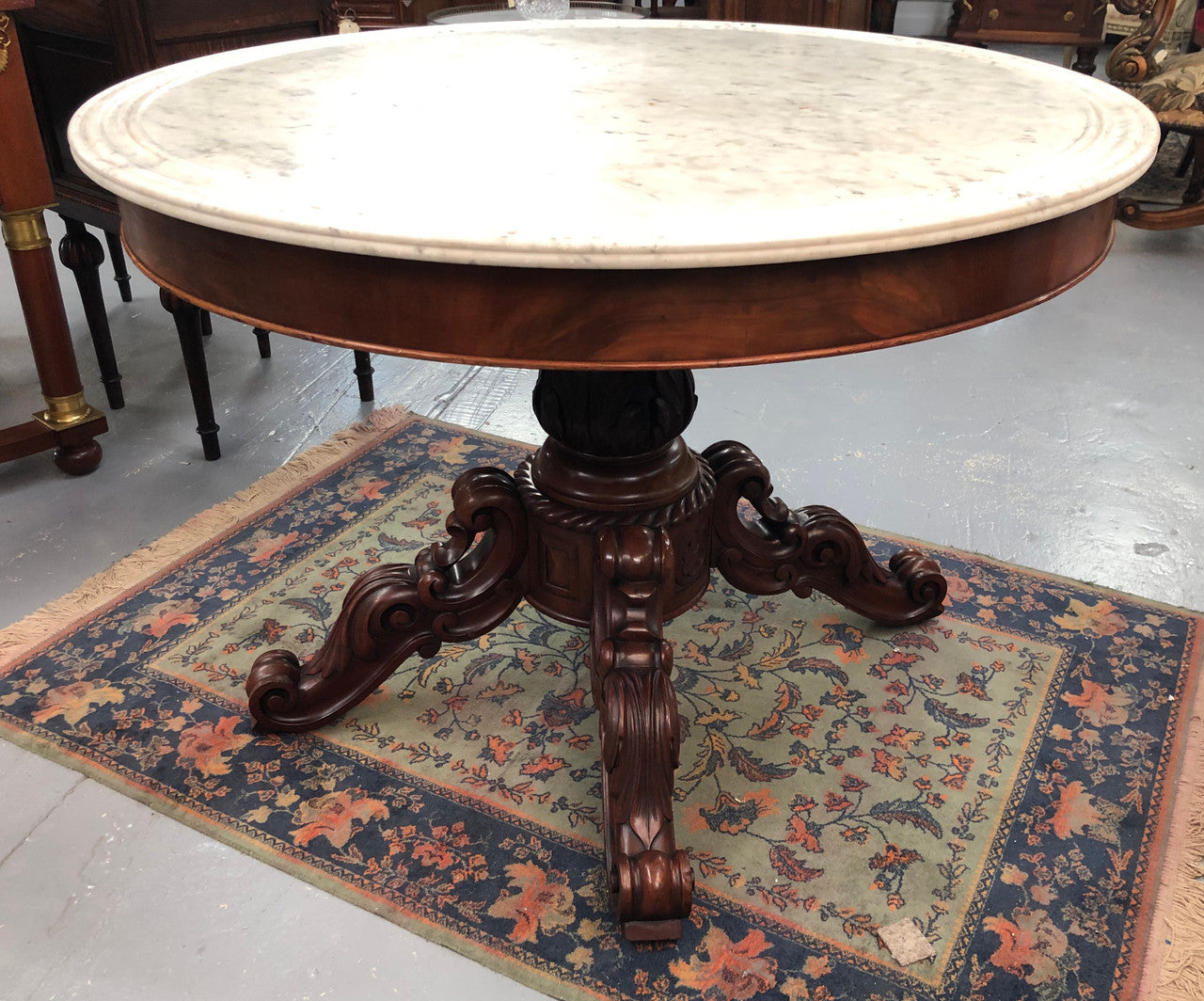 Mid 19th Century French Walnut White Marble Top Centre Table