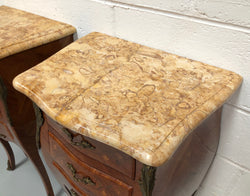 Pair of French Louis XV Style Marquetry Inlaid Marble Top Bedsides | Antique & Vintage | Moonee Ponds Antiques | Australia Wide Delivery