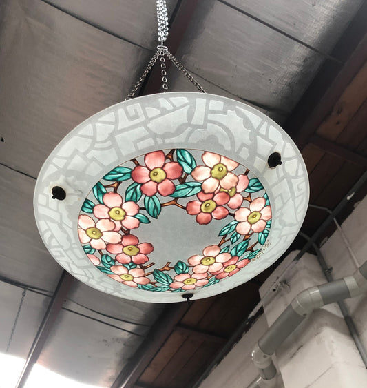 Rare French Art Deco Hanging Light Shade Hand-Painted & Signed