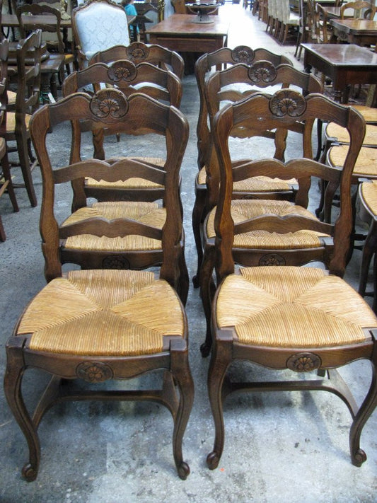 Set Of Six French Oak Dining Chairs