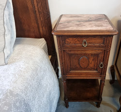Elegant Louis XVI Style French Oak Queen Size Bed & Matching Marble Top Bedsides | Antique & Vintage | Moonee Ponds Antiques | Australia Wide Delivery