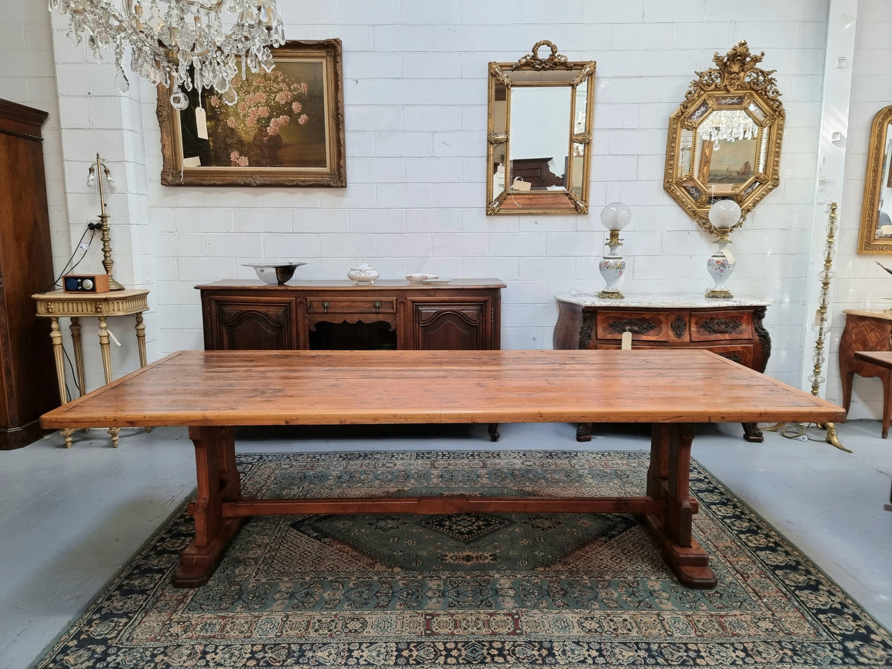 Reclaimed Pine & Oregon Stretcher Base Dining Table | Antique & Vintage | Moonee Ponds Antiques | Australia Wide Delivery