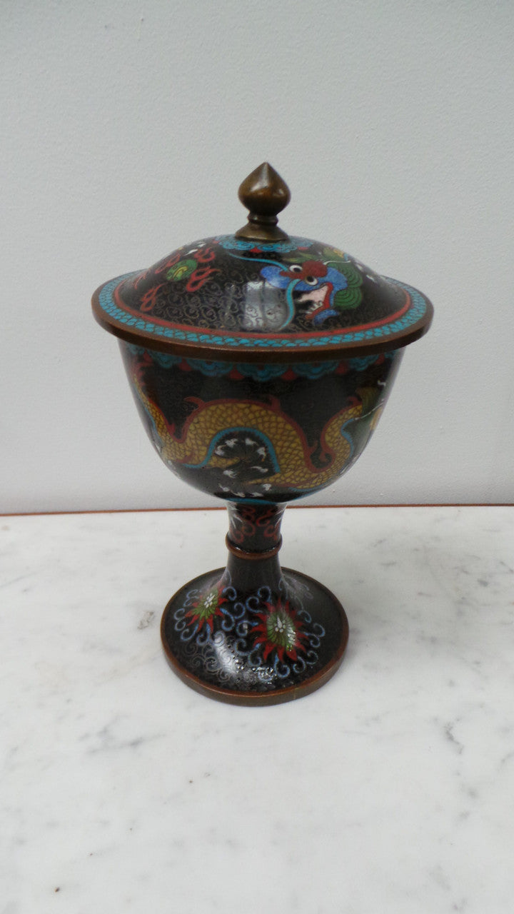 A Rare Antique Chinese Cloisonné Covered Censer With Five-Clawed Dragon