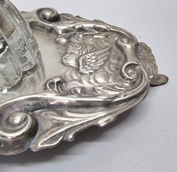 Edwardian Silver Plated Ink Stand Cherub Embossed Design | Antique & Vintage | Moonee Ponds Antiques | Australia Wide Delivery