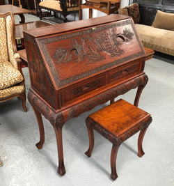 Beautifully carved Small Desk and stool | Antique & Vintage | Moonee Ponds Antiques | Australia Wide Delivery