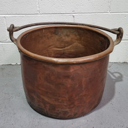 Antique French Copper firewood handled bucket. It is in good original detailed condition.