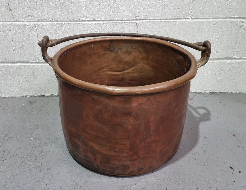 Antique French Copper firewood handled bucket. It is in good original detailed condition.