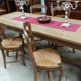 Set Of Four French Oak Rush Seat Dining Chairs