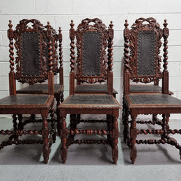Stunning Set of Six Jacobean Revival Chairs