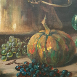 Beautiful large signed M. Govers English oil on canvas of fruit in a lovely ornate gilt frame in very good condition.