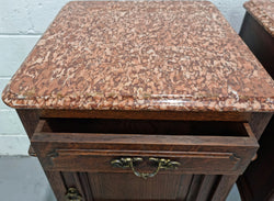 Louis XV Style Dark Oak Marble Top Bedside Cabinets | Antique & Vintage | Moonee Ponds Antiques | Australia Wide Delivery