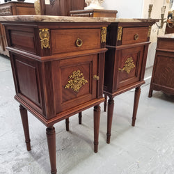 Pair of Louis XVI Style Mahogany Marble Top Bedsides | Antique & Vintage | Moonee Ponds Antiques | Australia Wide Delivery