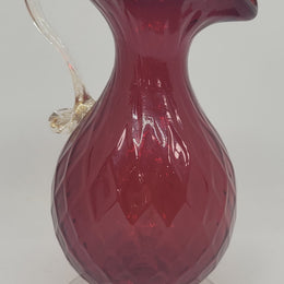 Beautiful Vintage Venetian red with gold handled glass jug.