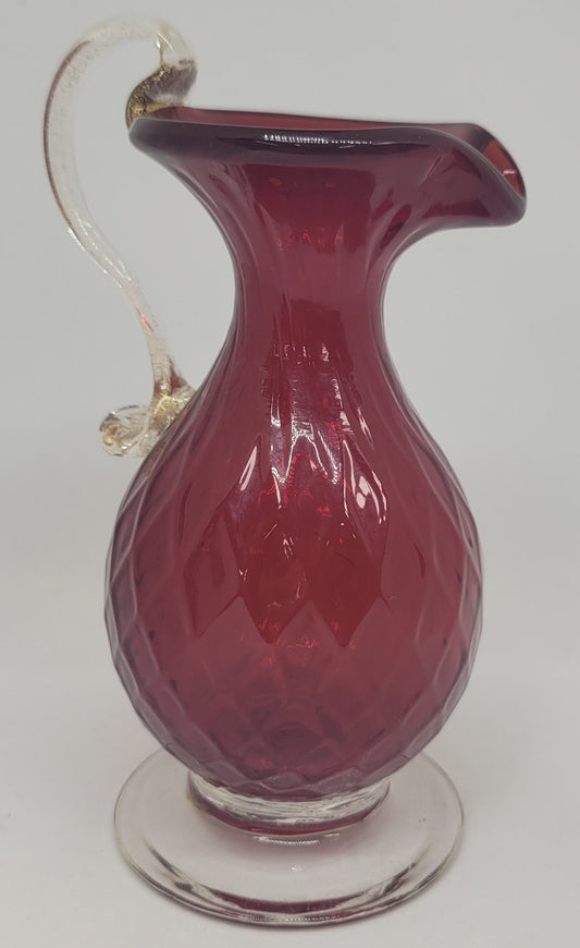 Beautiful Vintage Venetian red with gold handled glass jug.