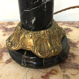Vintage Brass cherub lamp with a marble and brass base and lovely frosted flame glass shade in good condition.
