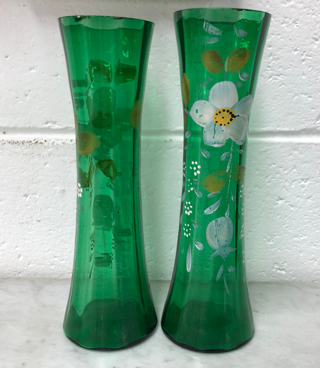 Beautiful Pair of hand painted glass Vases | Antique & Vintage | Moonee Ponds Antiques | Australia Wide