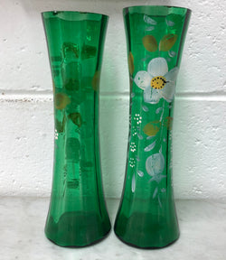Beautiful Pair of hand painted glass Vases | Antique & Vintage | Moonee Ponds Antiques | Australia Wide Delivery