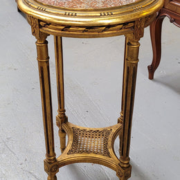 Late 19th Century French Louis XVI style round marble top side table/ lamp table. It is in good original detailed condition and has been sourced from France.