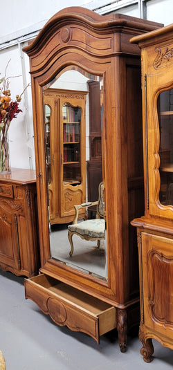 French Louis XV Style Walnut Armoire With Single Bevelled Mirrored Door | Antique & Vintage | Moonee Ponds Antiques | Australia Wide Delivery