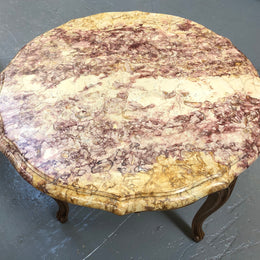 Louis  XV th Style Walnut Marble Top Round Coffee Table