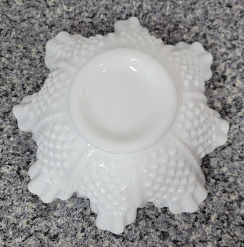 Charming frilled edge “Fenton” milk glass bowl. It is in good original condition, please view photos as they help form part of the description.