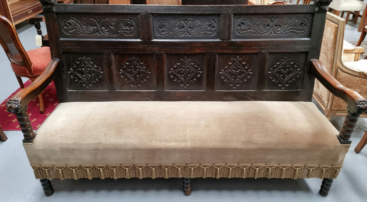 Sensational Antique French Oak Gothic Revival Bench Seat