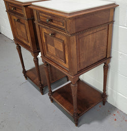 Pair Parquetry Walnut Bedside Cabinets With Inset Marble Top | Antique & Vintage | Moonee Ponds Antiques | Australia Wide Delivery