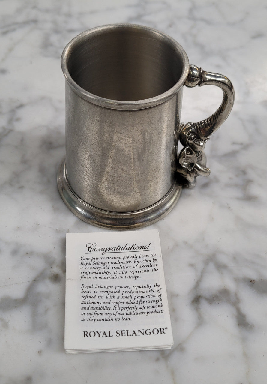 Royal Selangor pewter christening mug featuring an Elephant - Boxed. It has been sourced from locally and is in good original condition, please view photos as they help form part of the description.