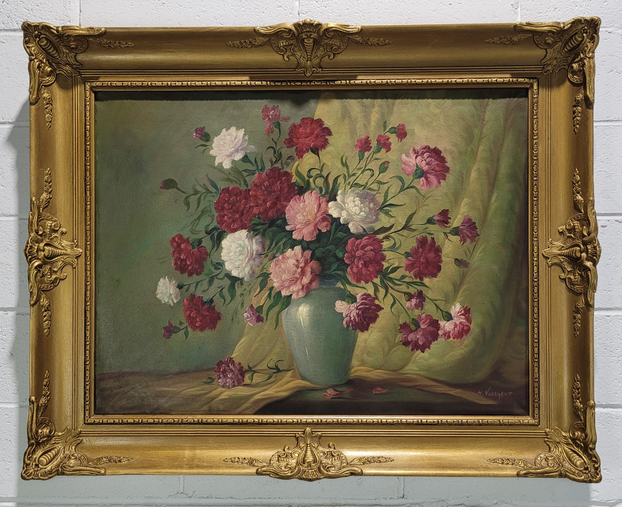 Stunning large French oil on canvas of a floral study signed, in good original gilt frame.