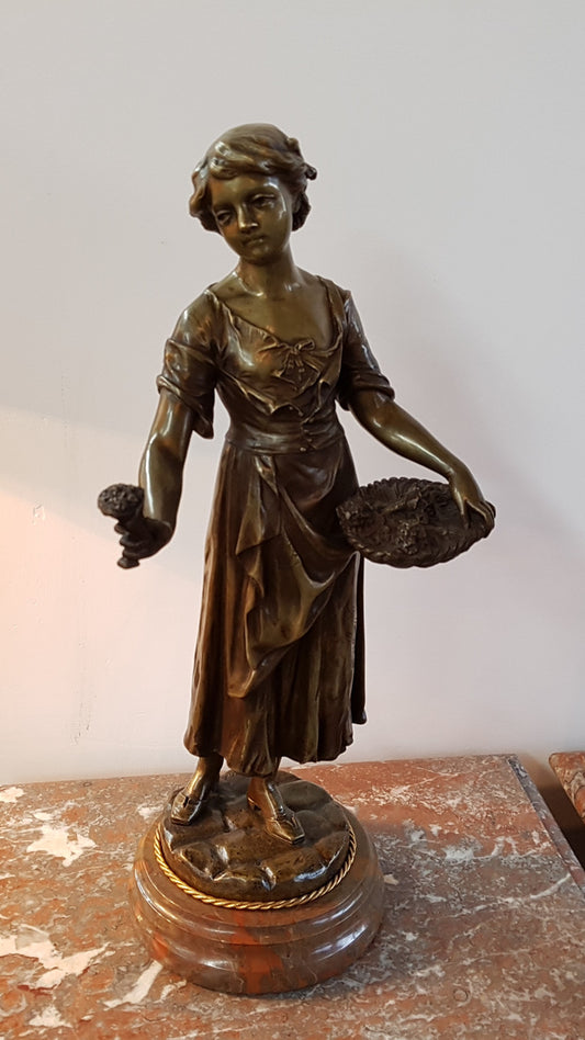 Rare French Bronze "Flower Seller" By Eugene Antoine Aizelin